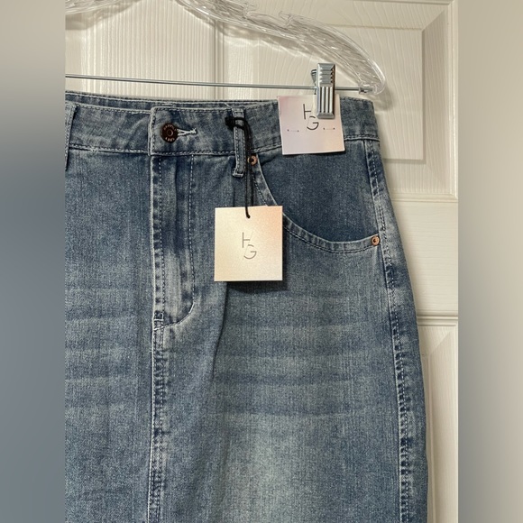 Happily Gray Denim High Front Slit Midi Light Weight Wash Raw Hem Size 11/29 - Picture 2 of 6